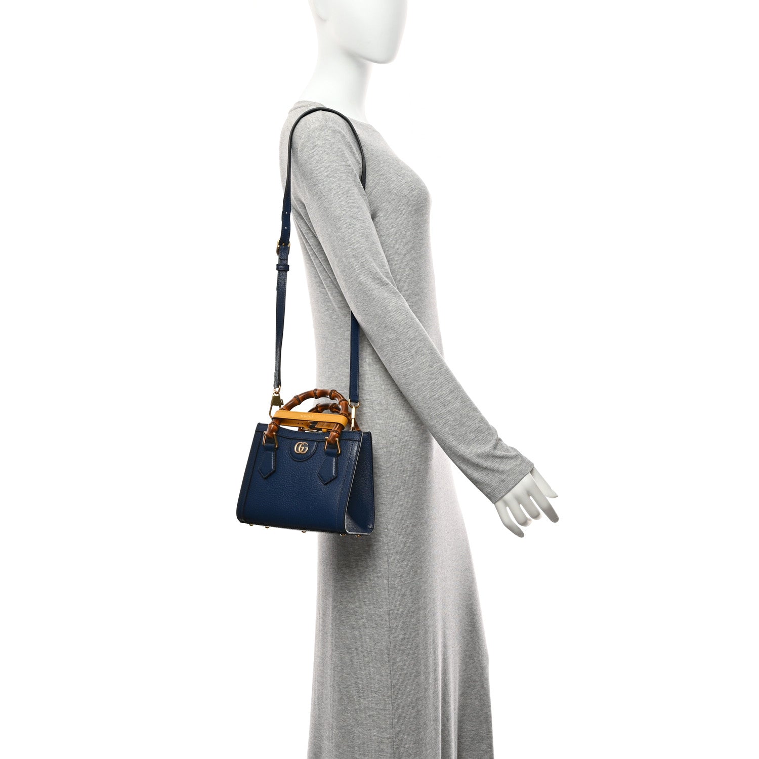 Gucci Textured Dollar Calfskin Web Mini Diana Tote Bag Royal Crop 2 of 11