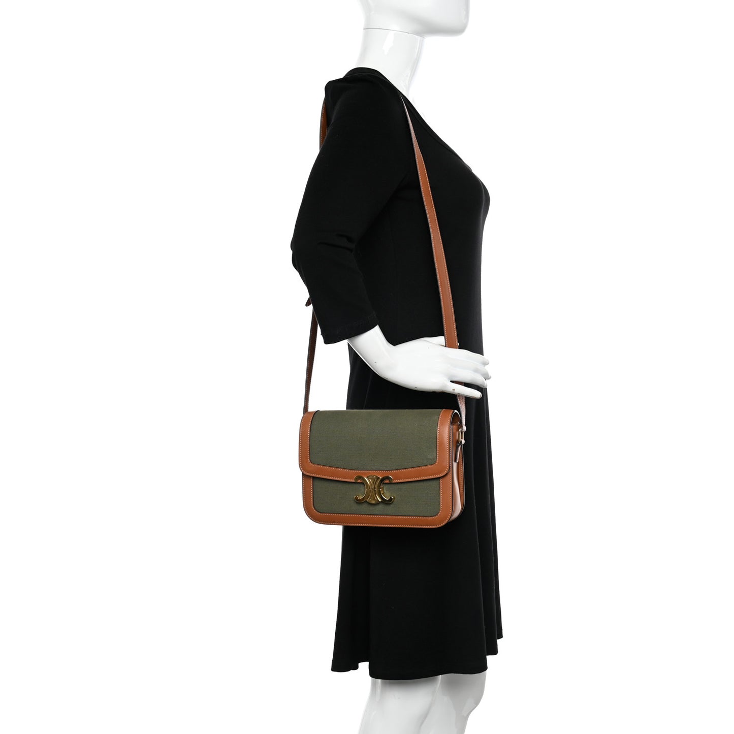 Textile Natural Calfskin Medium Triomphe Bag Green