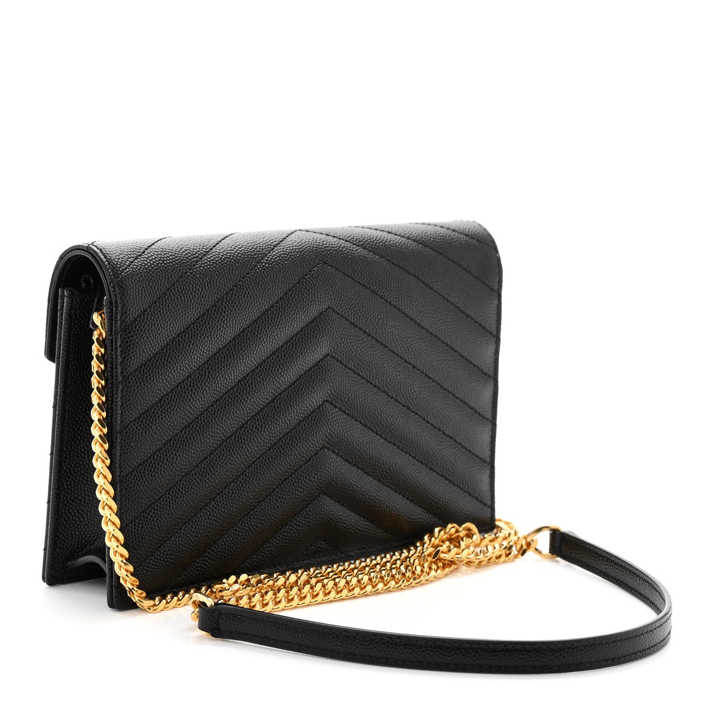 Grain De Poudre Matelasse Chevron Monogram Envelope Chain Wallet Black
