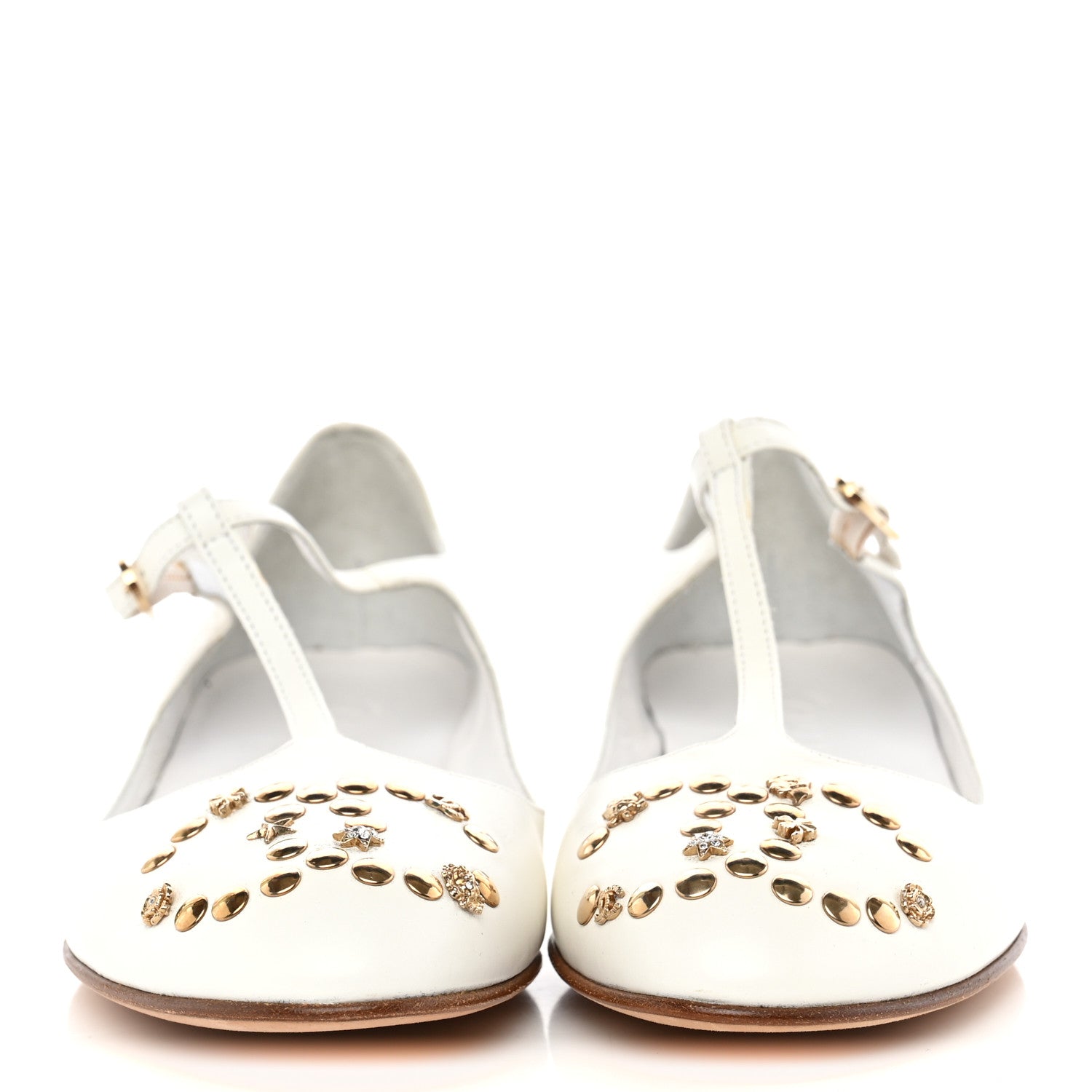Chanel Lambskin CC Studded Flats White 3 of 13