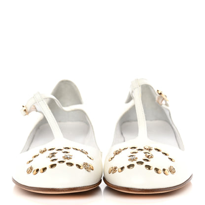 Chanel Lambskin CC Studded Flats White 3 of 13