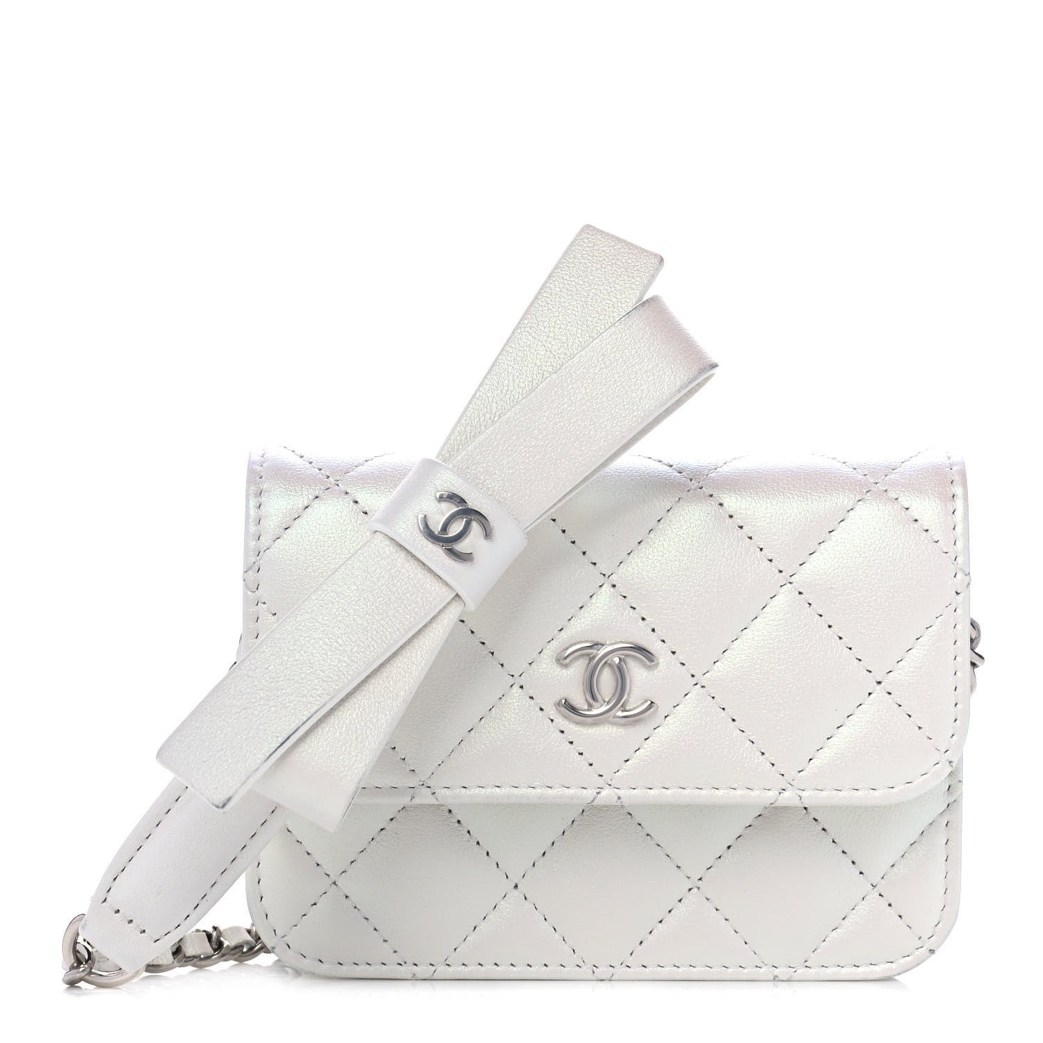 Chanel Iridescent Lambskin Quilted Coco Bow Clutch With Chain White 1 of 12
