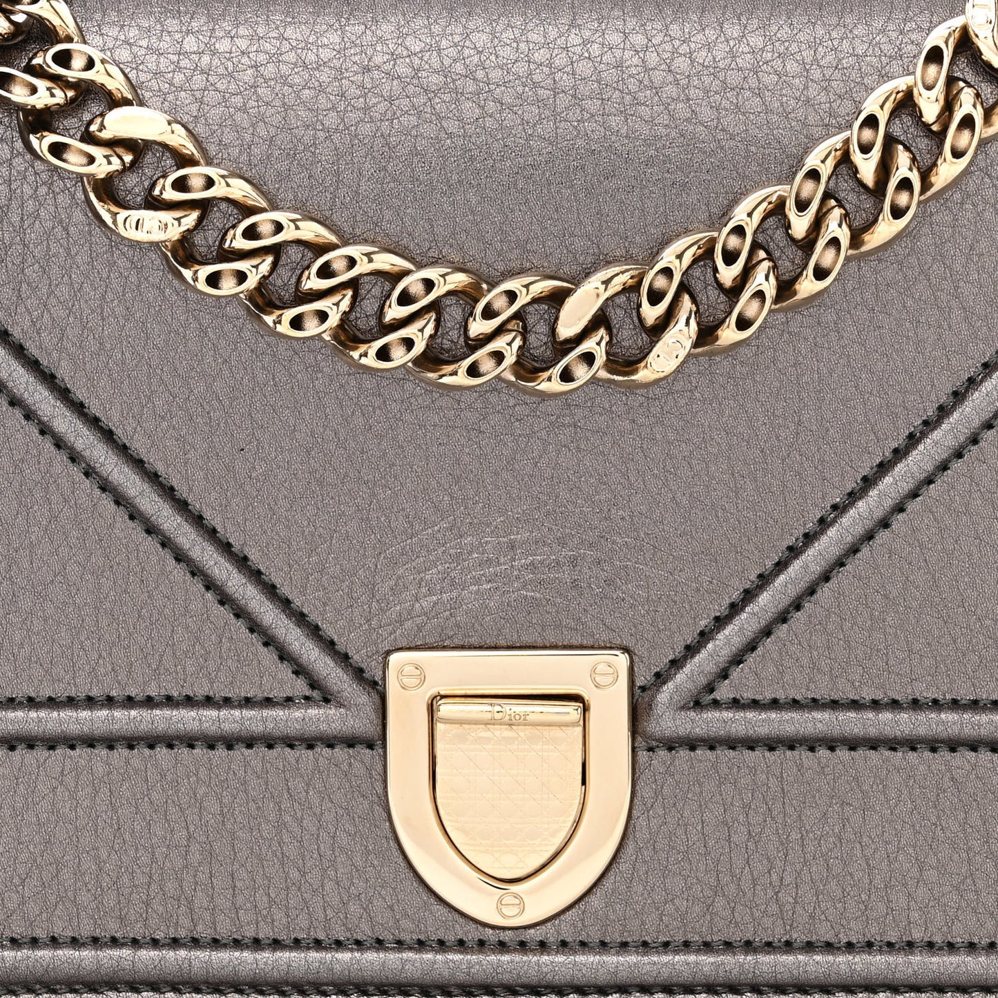 Metallic Grained Calfskin Small Diorama Flap Bag Gunmetal Grey