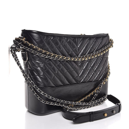 Chanel Aged Calfskin Chevron Quilted Medium Gabrielle Hobo Black 3 of 8