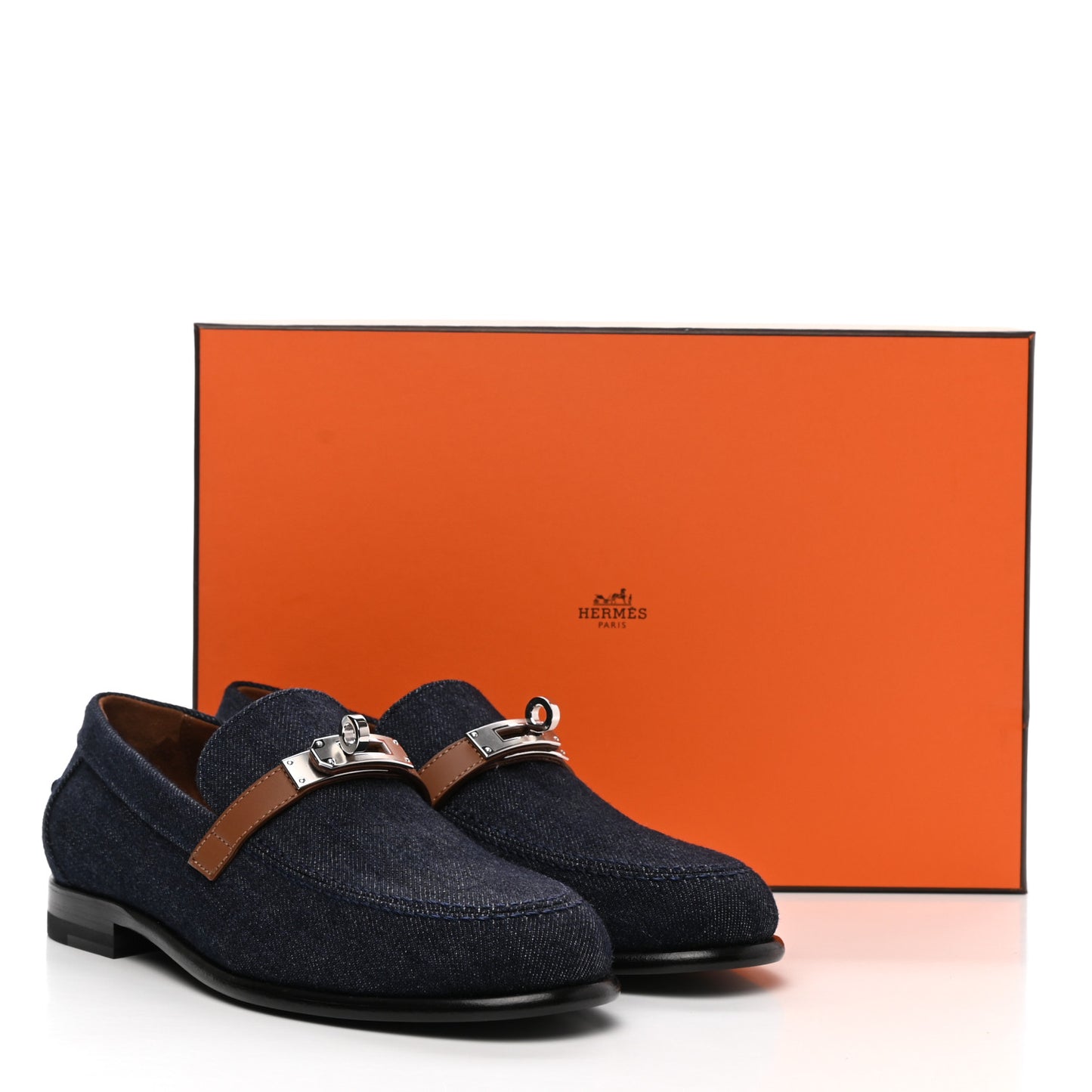 Denim Canvas Calfskin Womens Destin Loafer 36.5 Bleu Brut Gold