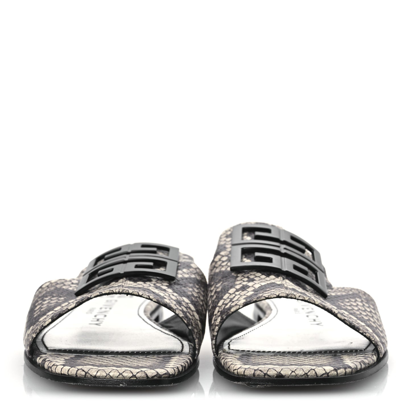 Calfskin Snakeskin Print 4G Flat Sandals 38.5 Stone Grey