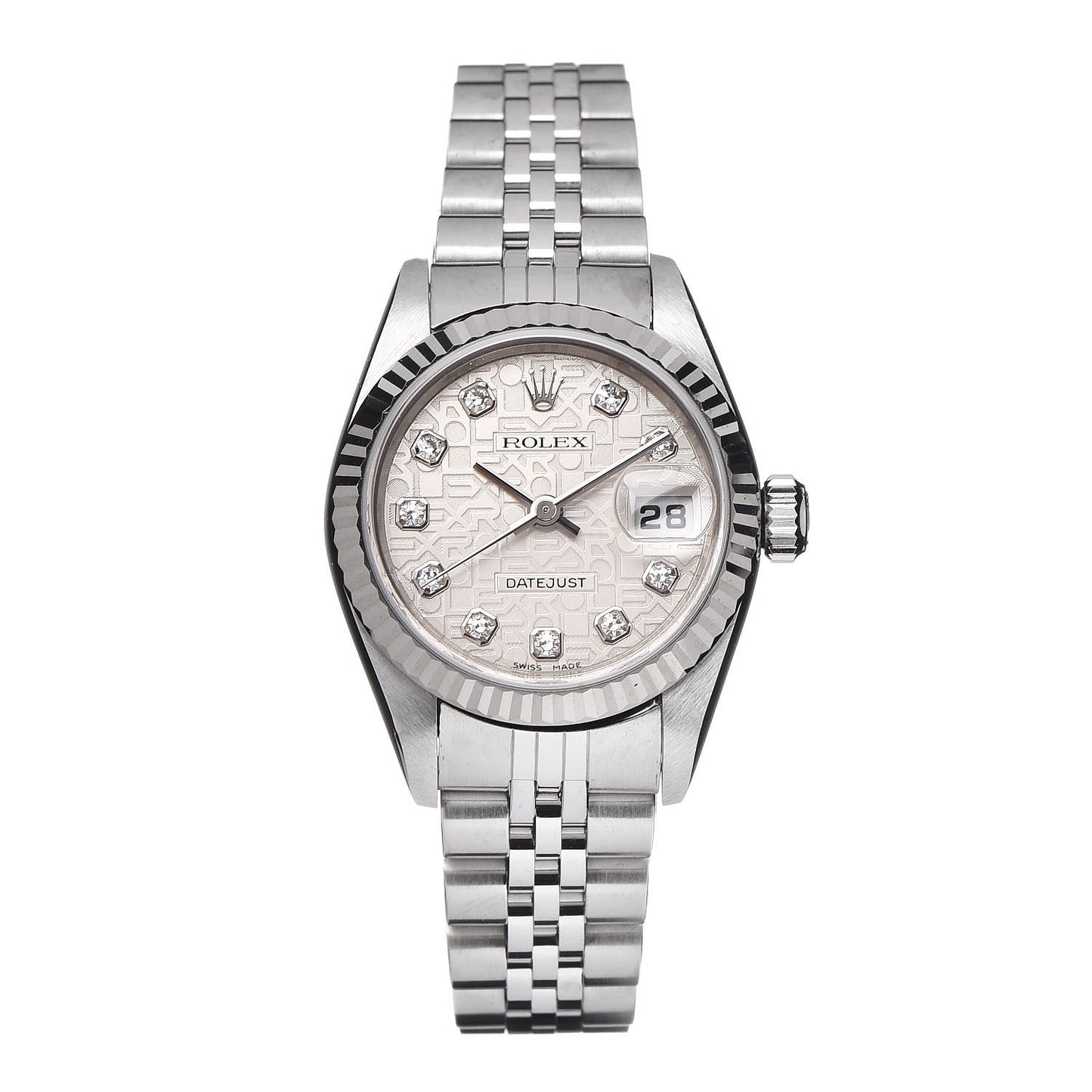 Stainless Steel 18K White Gold Diamond 26mm Oyster Perpetual Datejust Watch Silver Jubilee 79174
