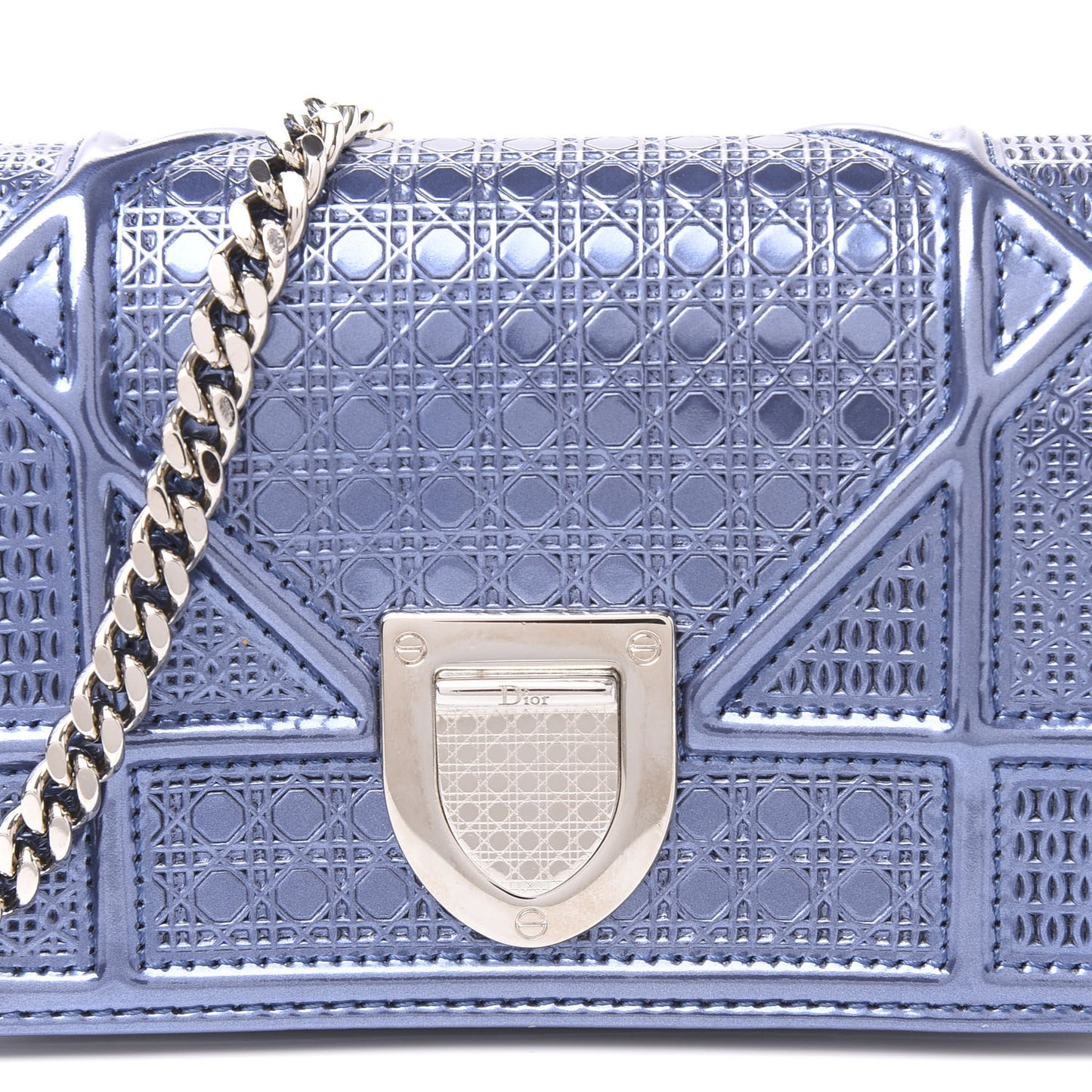 Metallic Patent Micro-Cannage Baby Diorama Flap Bag Blue