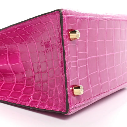 Hermes Shiny Niloticus Crocodile Kelly Sellier 25 Rose Pourpre 9 of 11