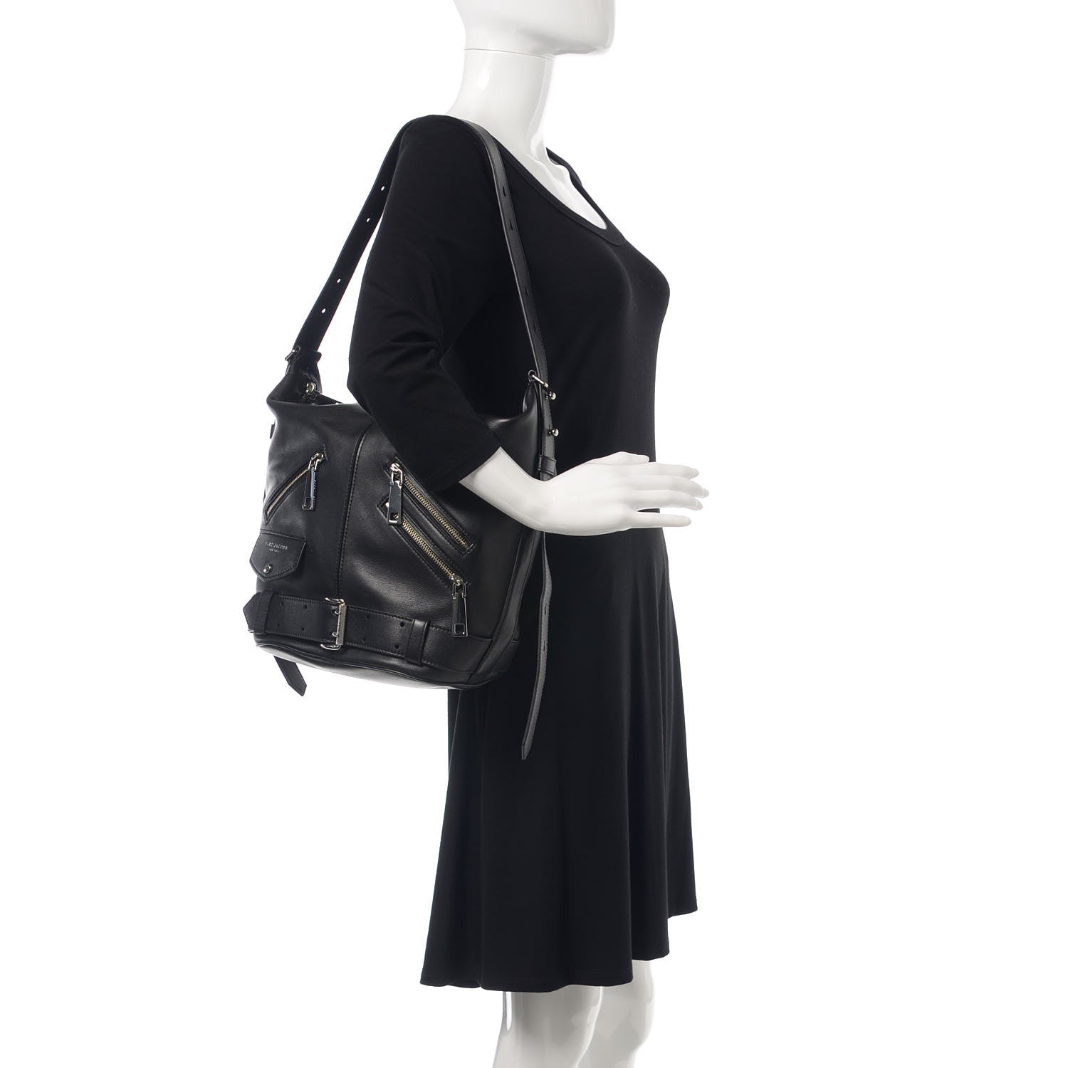 Marc Jacobs Calfskin Sling Moto Shoulder Bag Black 2 of 9