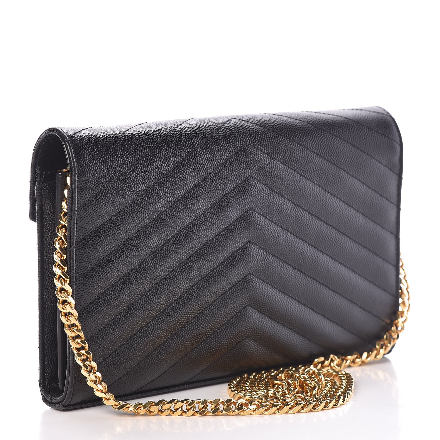 Saint Laurent Grain De Poudre Matelasse Chevron Monogram Chain Wallet Black 3 of 13