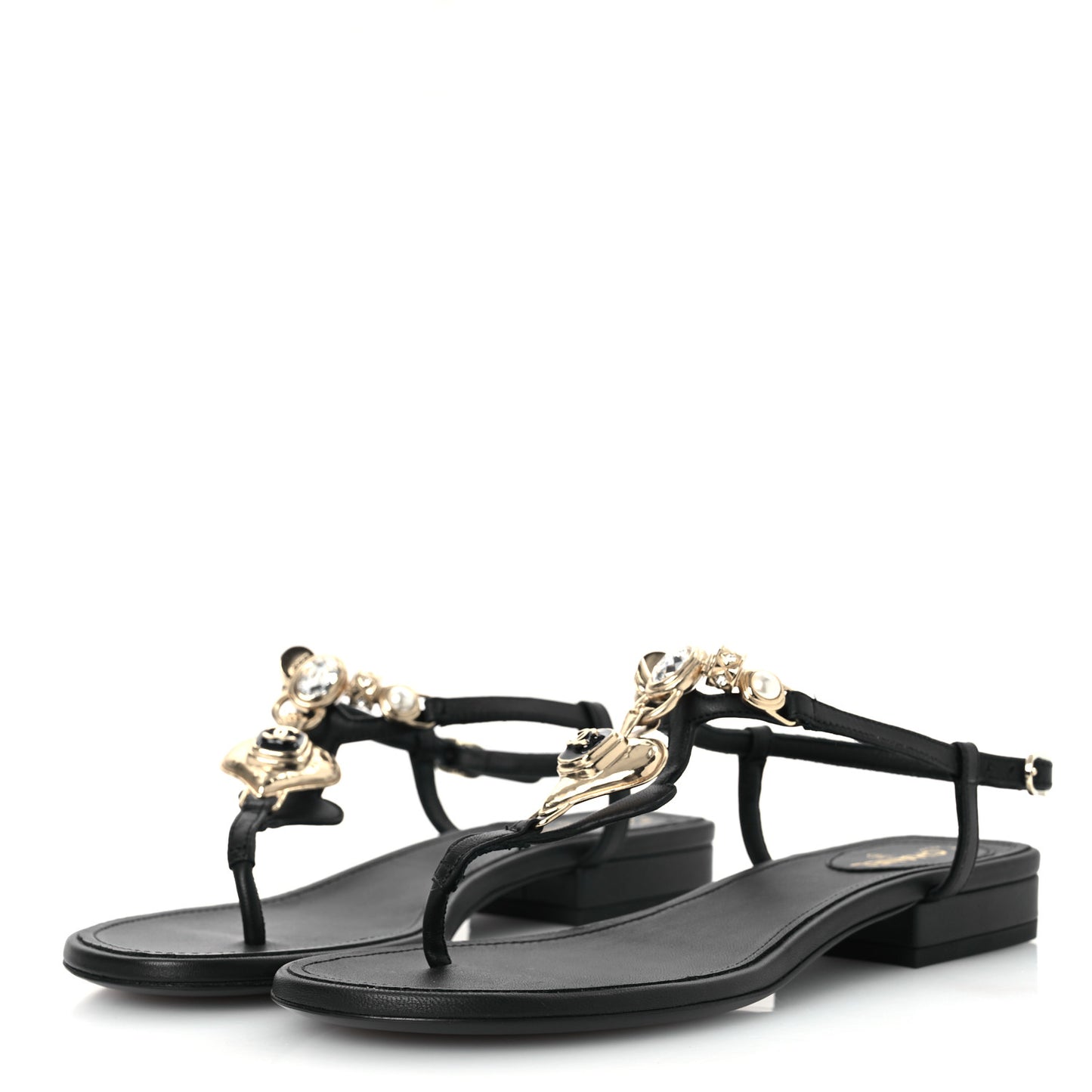 Lambskin Metal Heart Thong Sandals 37 Black