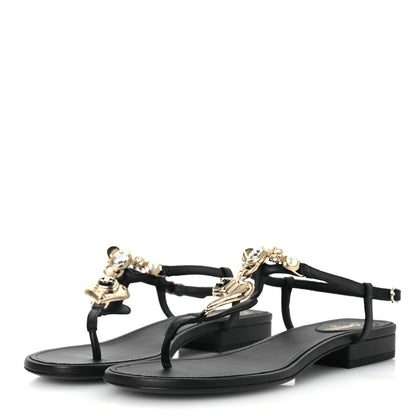 Chanel Lambskin Metal Heart Thong Sandals 37 Black 4 of 12