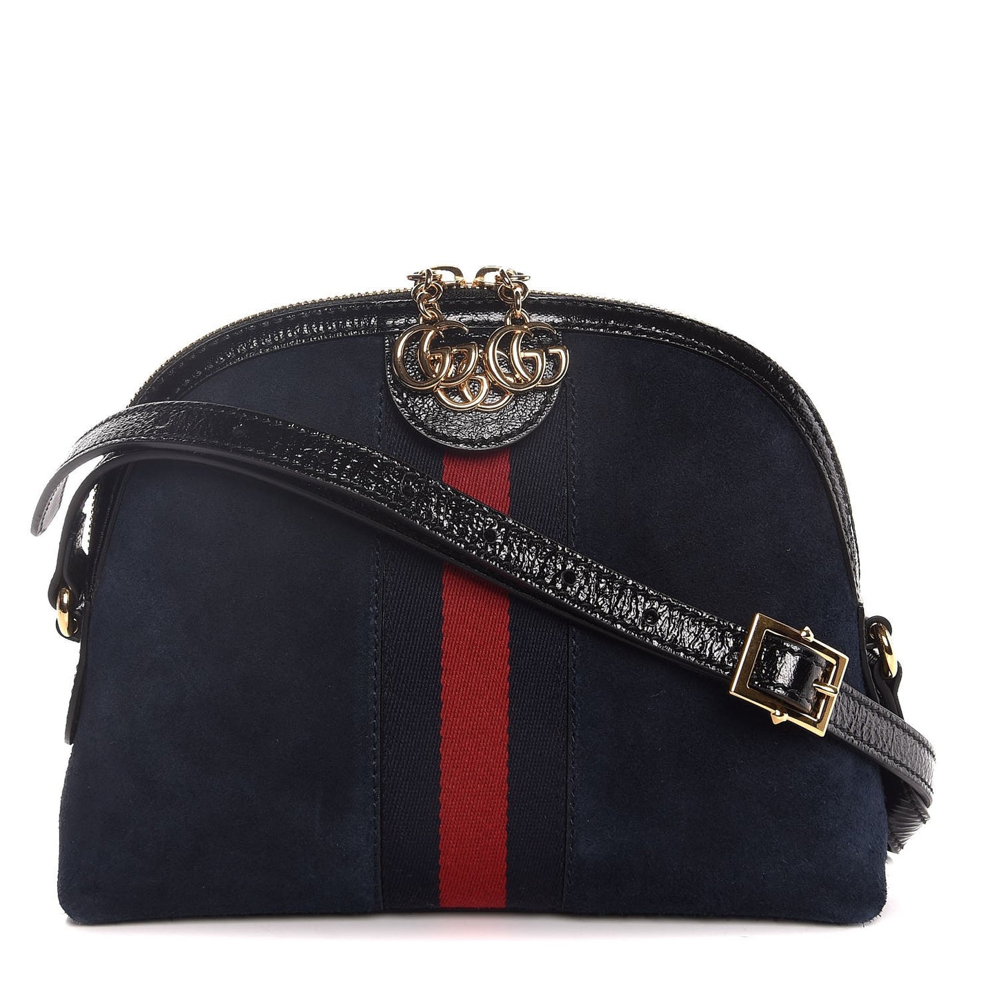 Suede Patent Web Small Ophidia Dome Shoulder Bag Blue Black