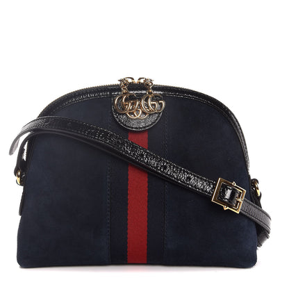 Gucci Suede Patent Web Small Ophidia Dome Shoulder Bag Blue Black 1 of 7