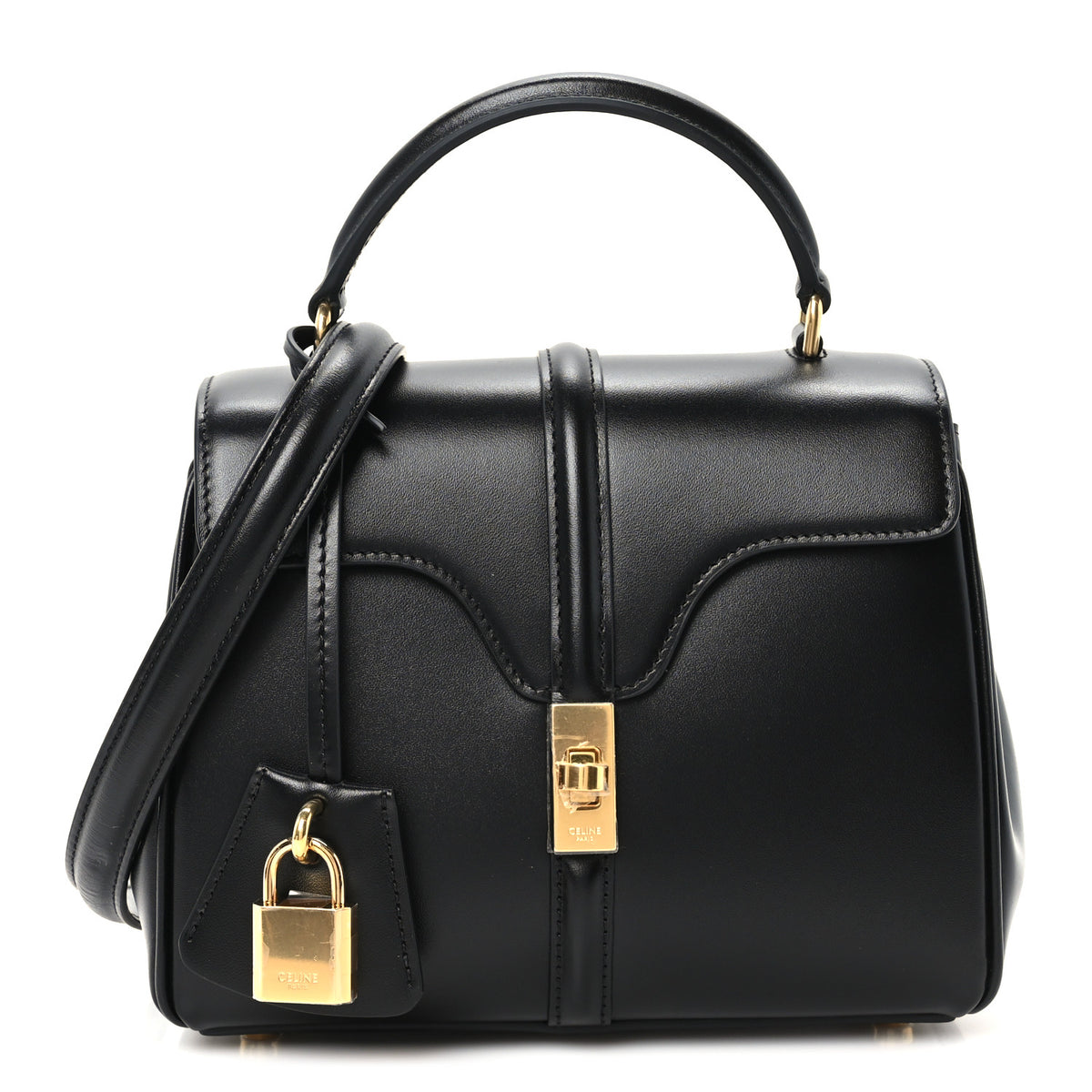 Satinated Calfskin Mini 16 Top Handle Bag Black