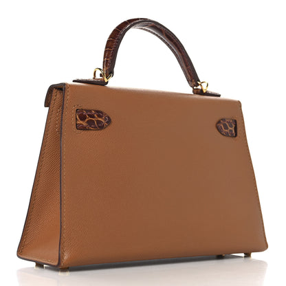 Hermes Madame Calfskin Matte Alligator Mini Kelly Sellier Touch 20 Gold Miel 3 of 13