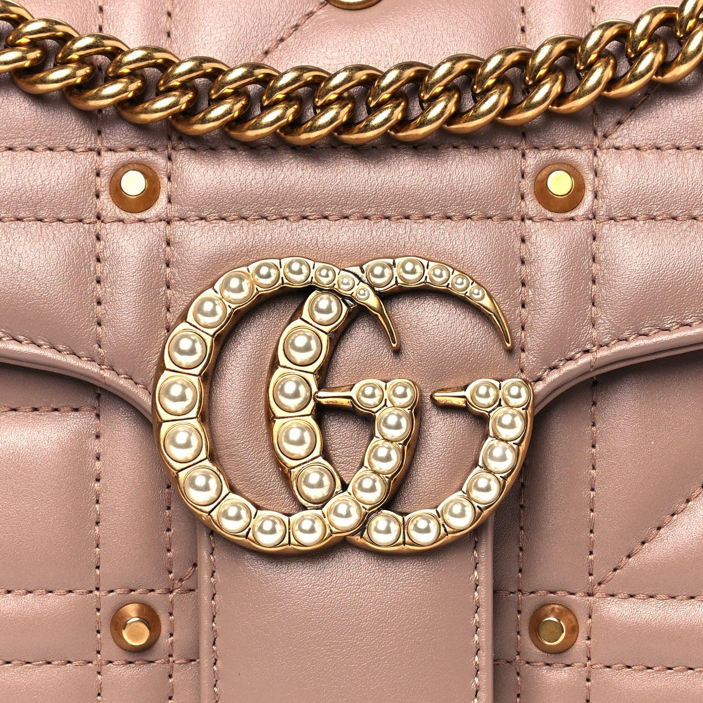 Calfskin Matelasse Studded Mini Pearly GG Marmont Shoulder Bag Porcelain Rose