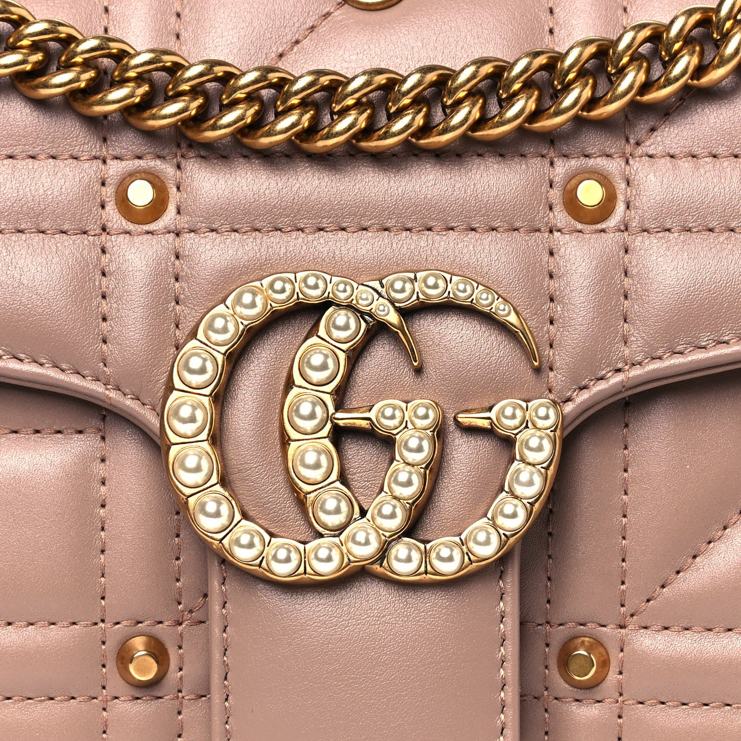 Gucci Calfskin Matelasse Studded Mini Pearly GG Marmont Shoulder Bag Porcelain Rose 8 of 12