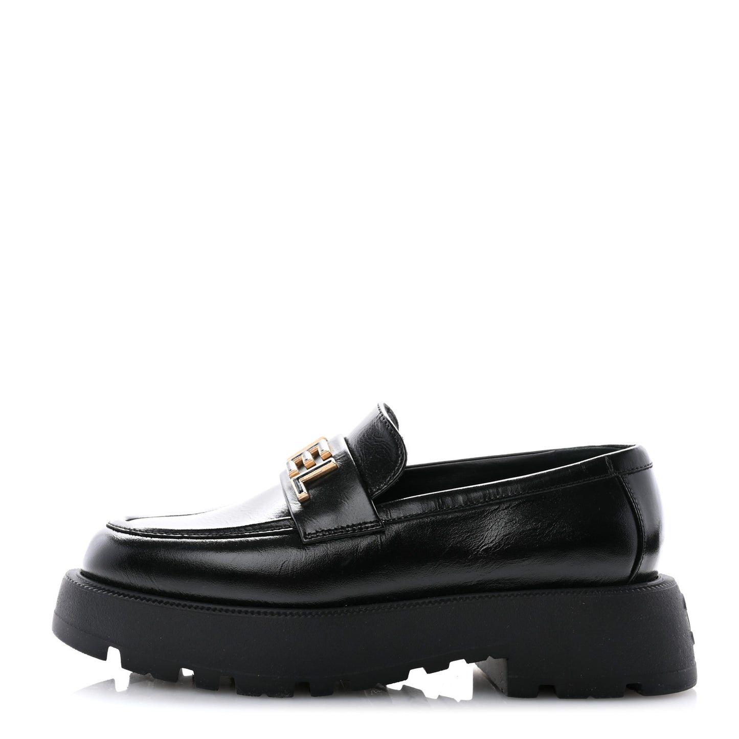 Shiny Calfskin Logo Loafers 36.5 Black