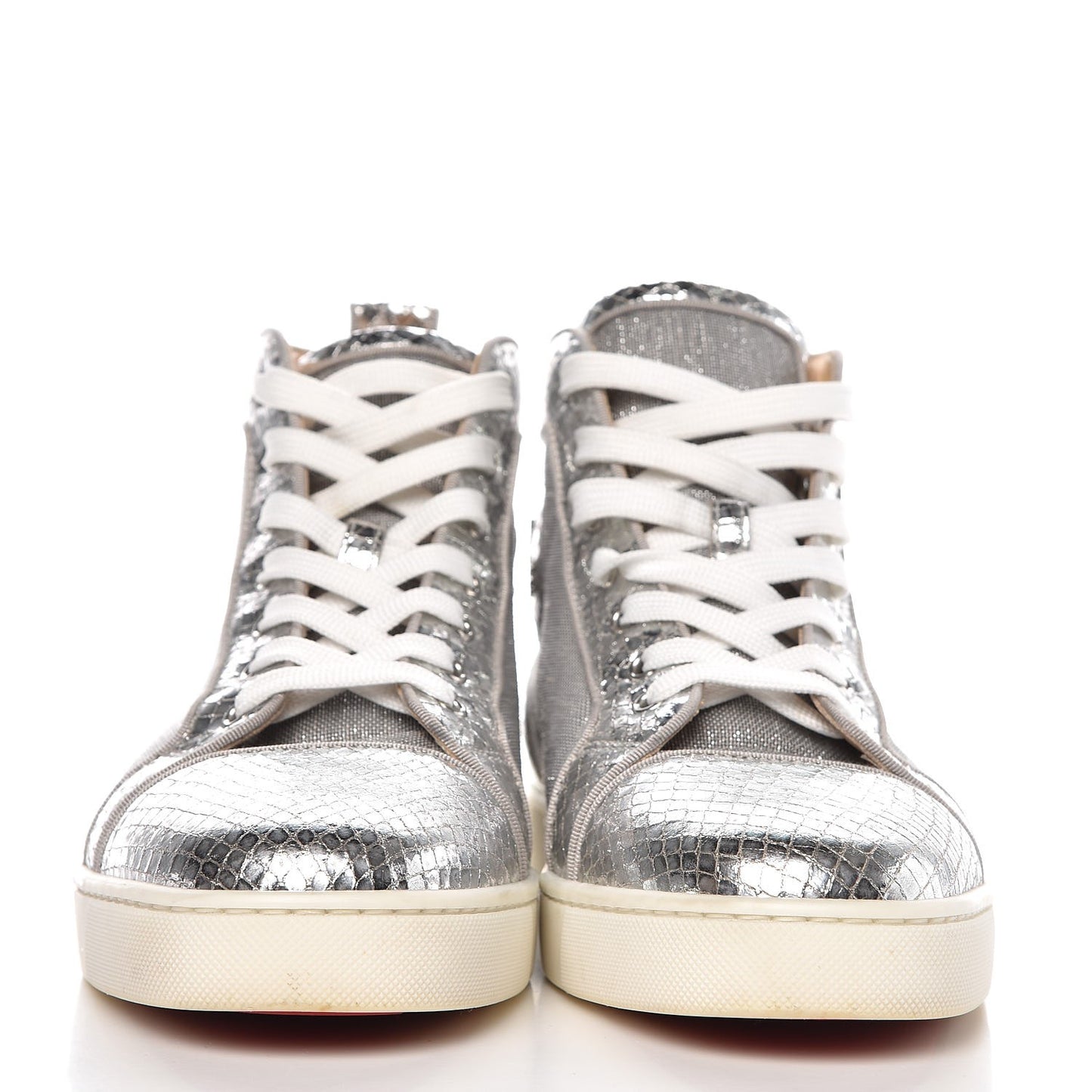 Mens Metallic Mesh Python Calfskin Embossed Louis Flat Sneakers 45 Silver
