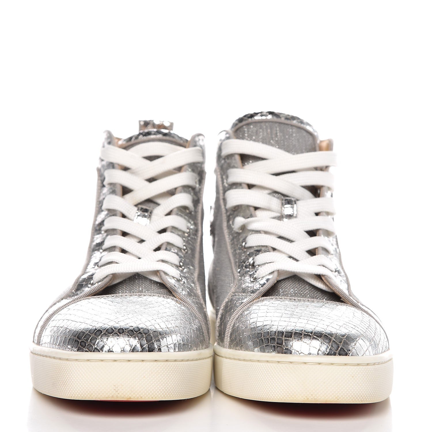 Christian Louboutin Mens Metallic Mesh Python Calfskin Embossed Louis Flat Sneakers 45 Silver 2 of 12