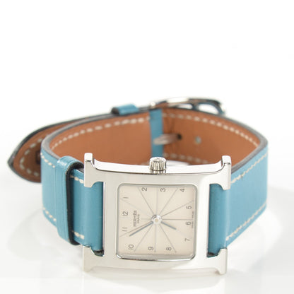 Hermes Stainless Steel Swift 21mm Heure H Hour Quartz Watch Blue Jean 3 of 8
