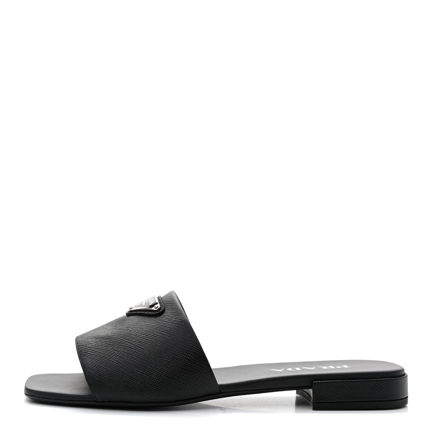 Saffiano Metal Triangle Logo 10mm Slide Sandals 39 Black