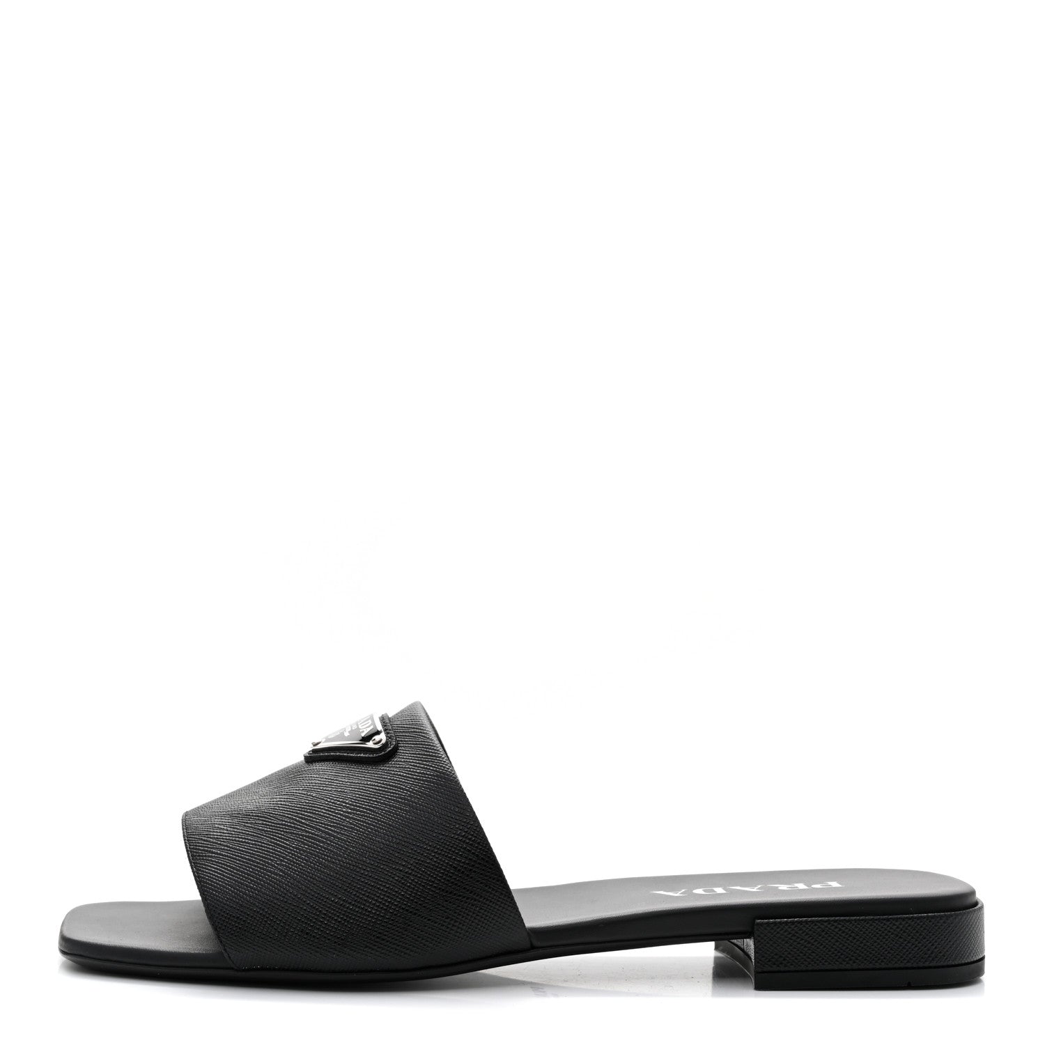 Prada Saffiano Metal Triangle Logo 10mm Slide Sandals 39 Black 1 of 7