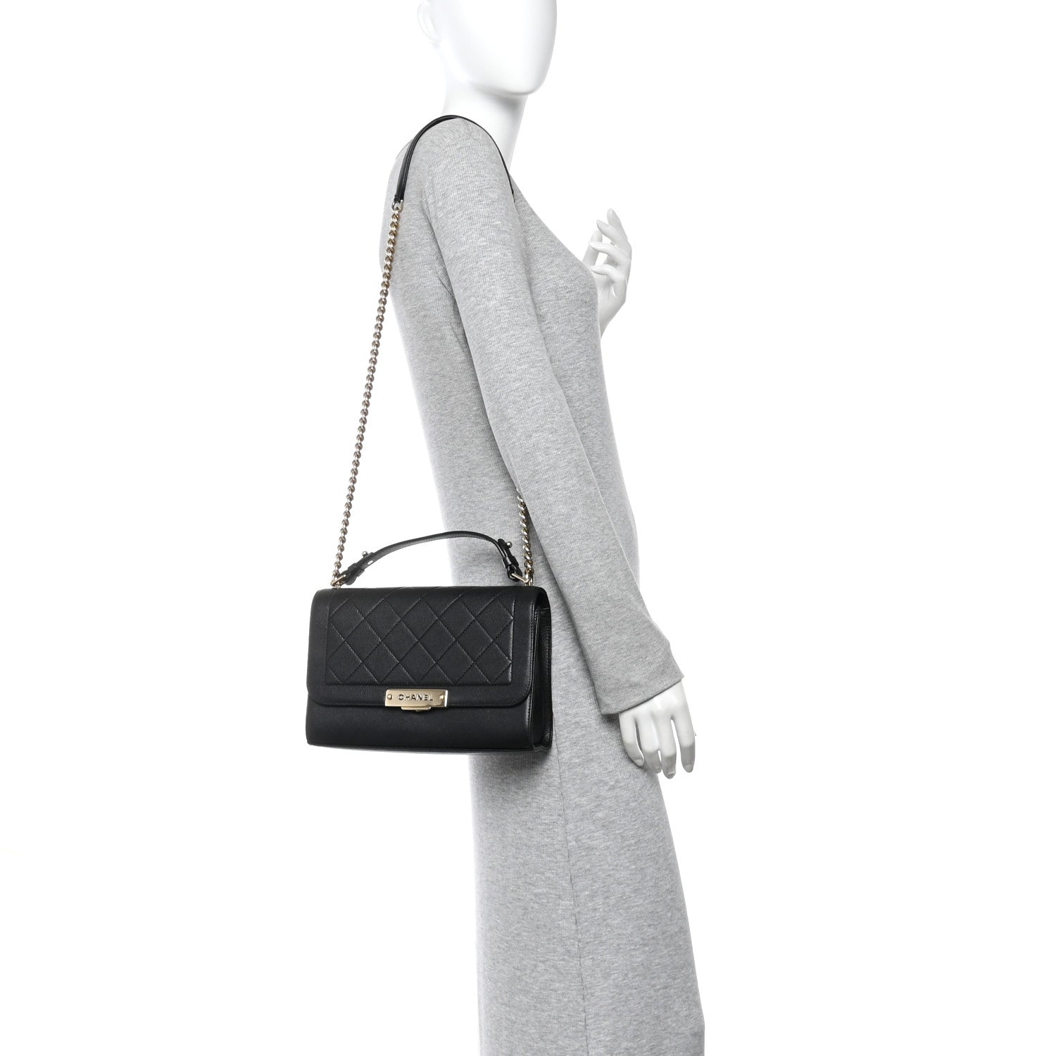 Chanel Grained Calfskin Quilted Medium Label Click Flap Bag Black 2 of 14