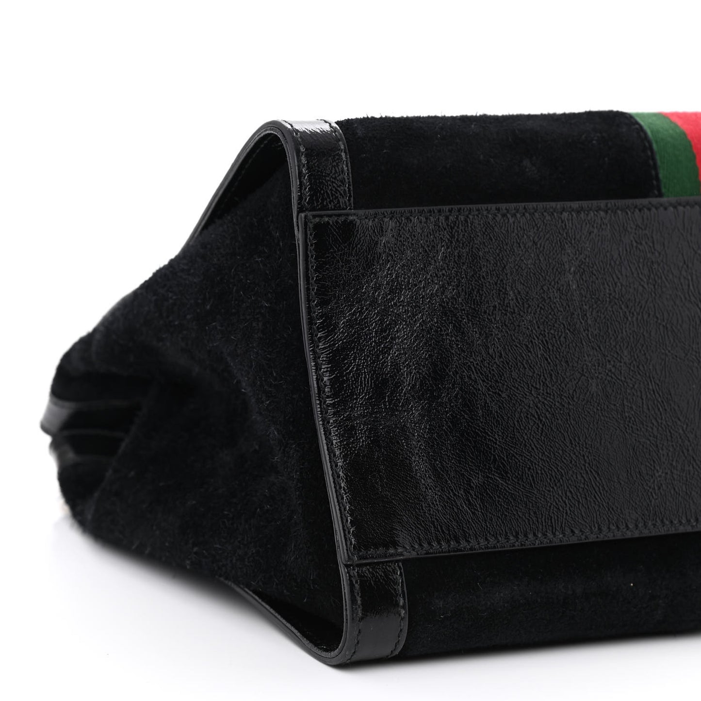 Suede Patent GG Web Medium Ophidia Tote Bag Black