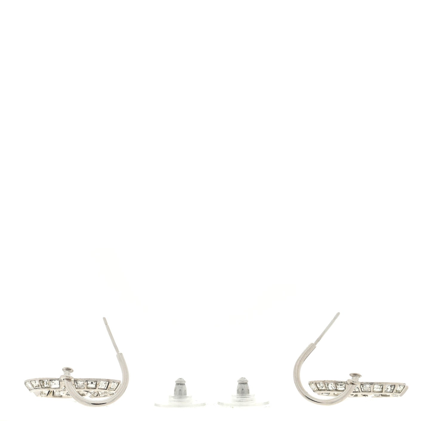 Baguette Crystal CC Drop Hoop Earrings Silver