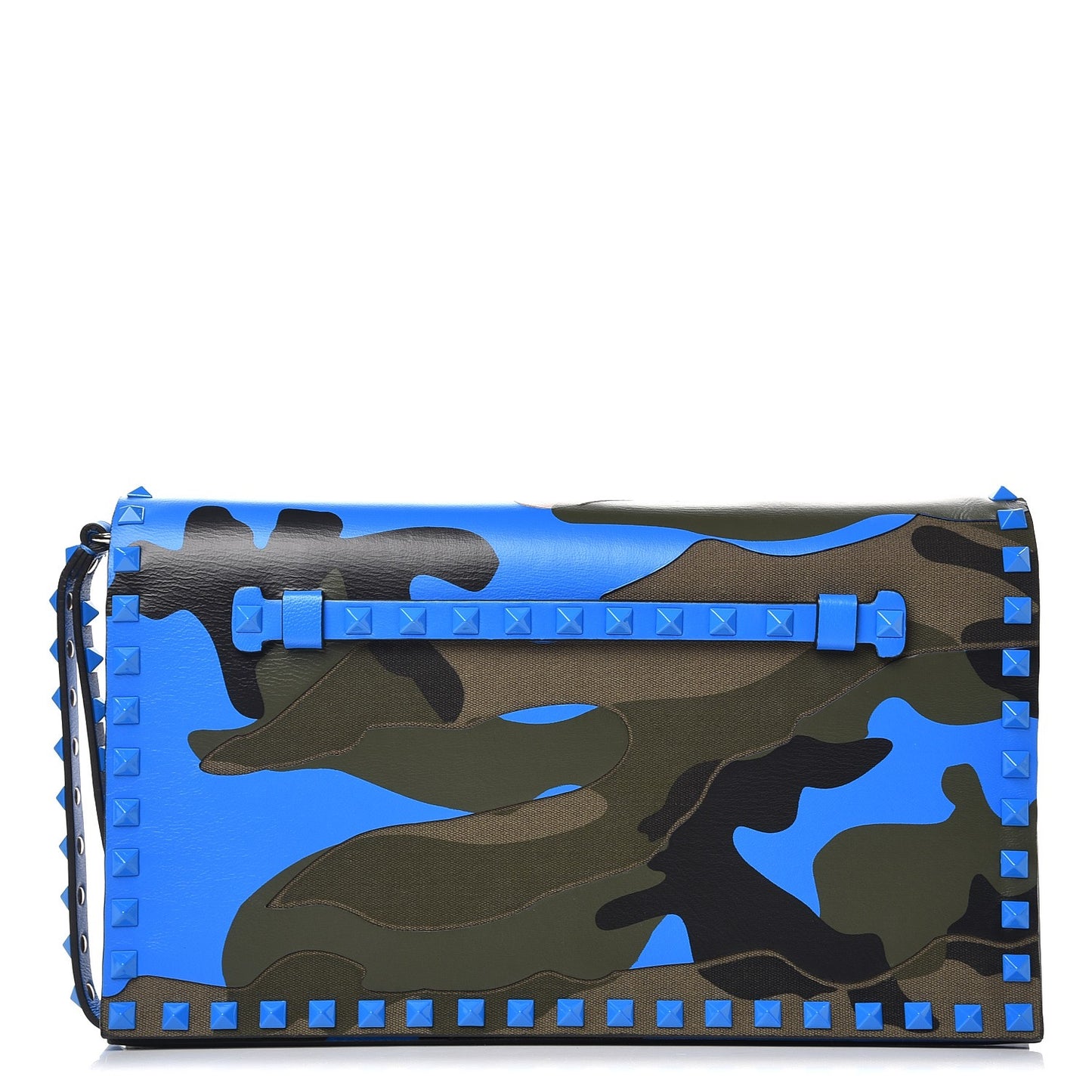 Nappa Canvas Camouflage Rockstud Wristlet Clutch Green Blue Fluo