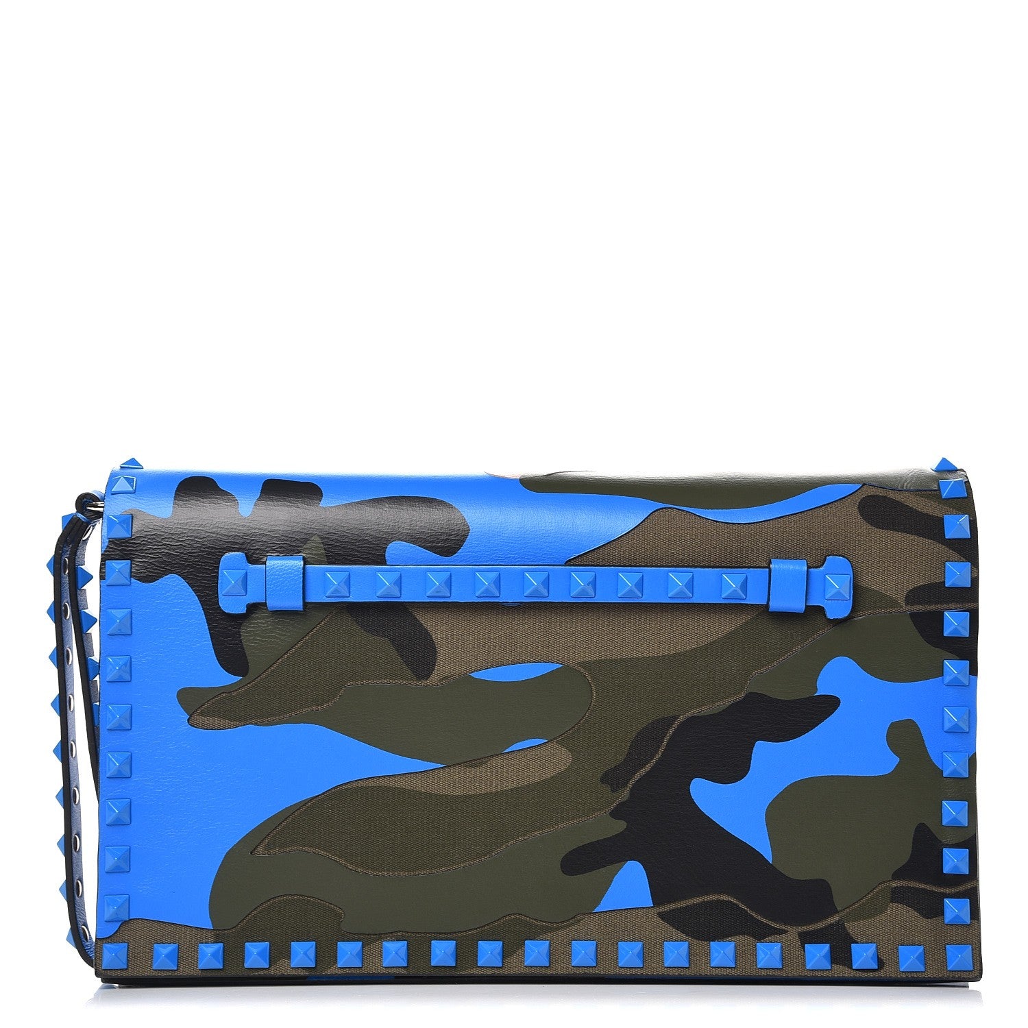 Valentino Garavani Nappa Canvas Camouflage Rockstud Wristlet Clutch Green Blue Fluo 1 of 10