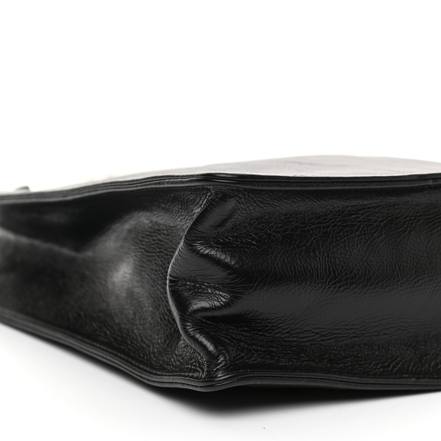Shiny Aged Calfskin North South Shopping Bag Black