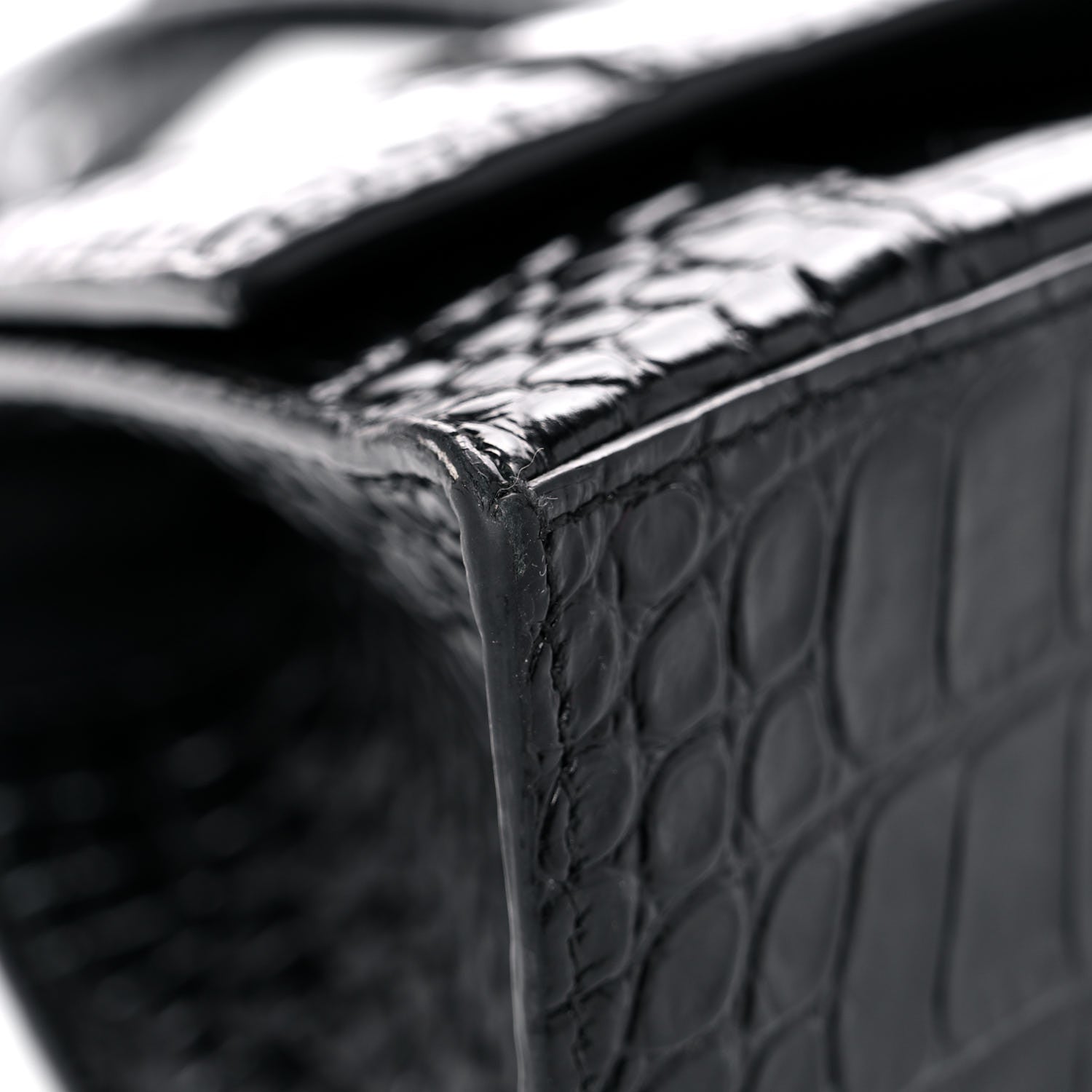 Balenciaga Shiny Calfskin Monochrome Crocodile Embossed Small Hourglass Top Handle Bag Black 8 of 21