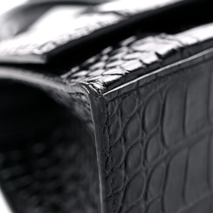 Balenciaga Shiny Calfskin Monochrome Crocodile Embossed Small Hourglass Top Handle Bag Black 8 of 21
