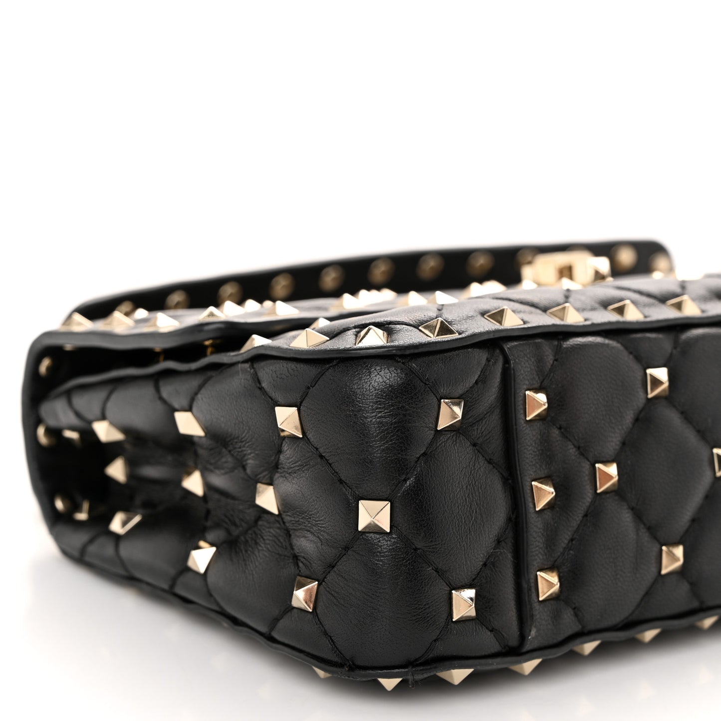 Lambskin Small Rockstud Spike Shoulder Bag Black