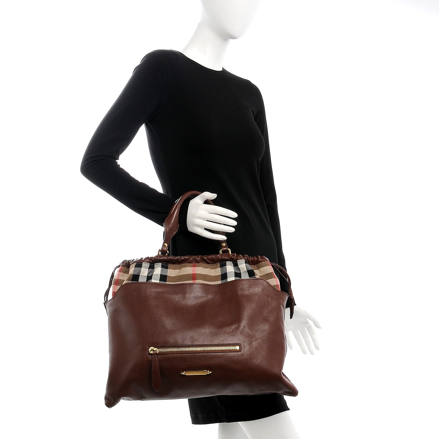 Soft Calfskin House Check Big Crush Tote Brown Ochre