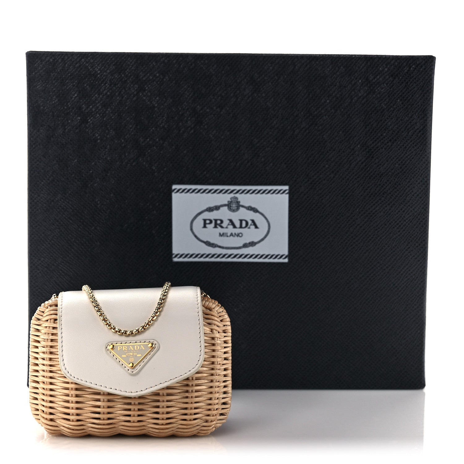Prada Wicker Calfskin Mini Pouch Naturale White 8 of 8