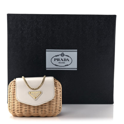 Prada Wicker Calfskin Mini Pouch Naturale White 8 of 8