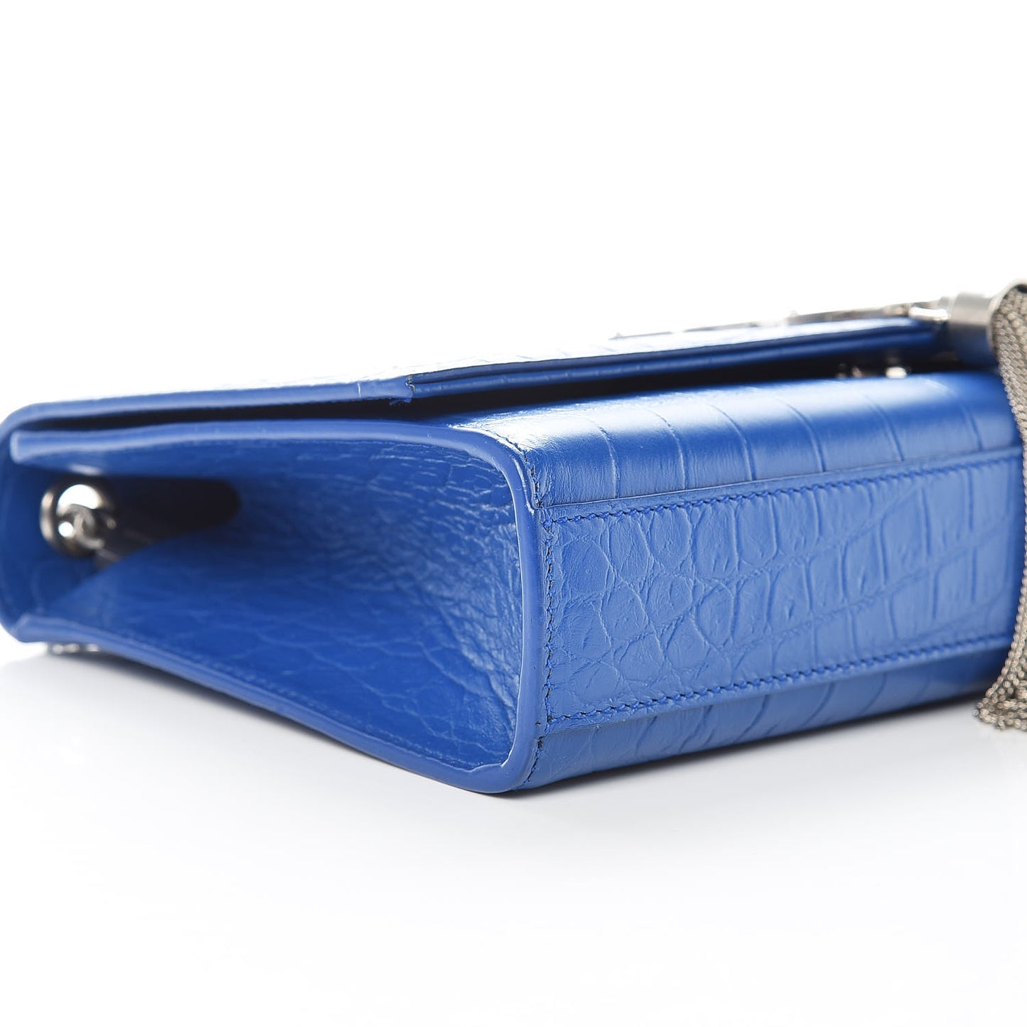 Calfskin Crocodile Embossed Medium Classic Monogram Kate Tassel Satchel Bleu Majorelle
