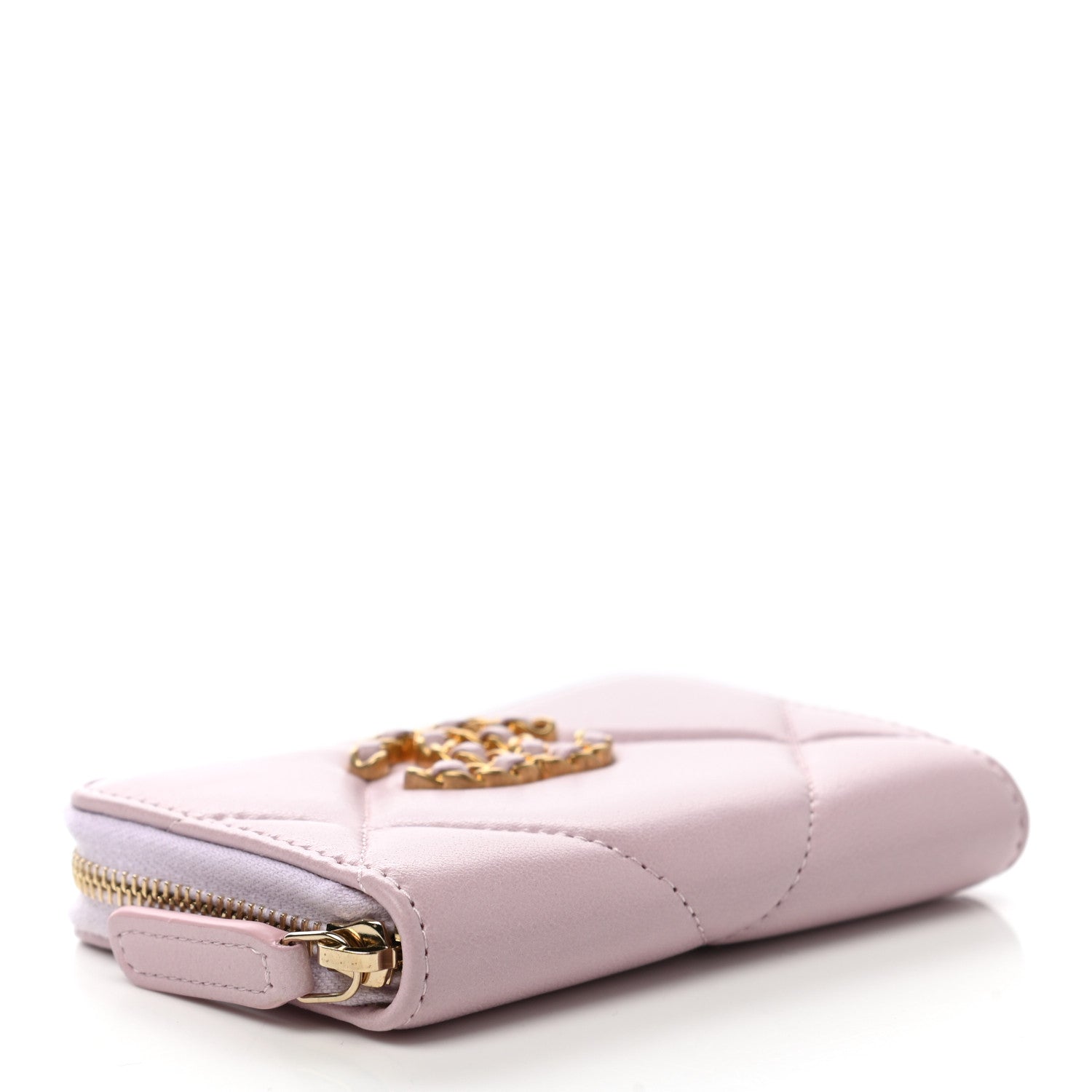 Chanel Lambskin Quilted Chanel 19 Zip Around Coin Purse Wallet Light Pink 4 of 7