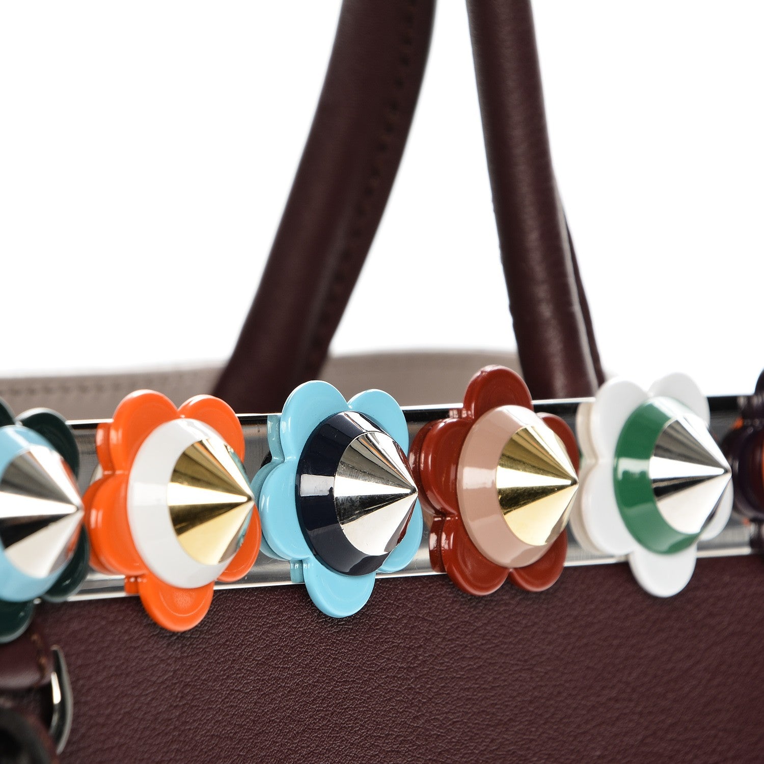 Fendi Vitello Dolce PVC Flower Studs Petite 2Jours Tote Bordeaux Multicolor 8 of 11