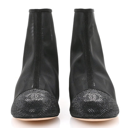 Chanel Mesh Suede Cap Toe Embellished Short Boots 35.5 Black 3 of 9