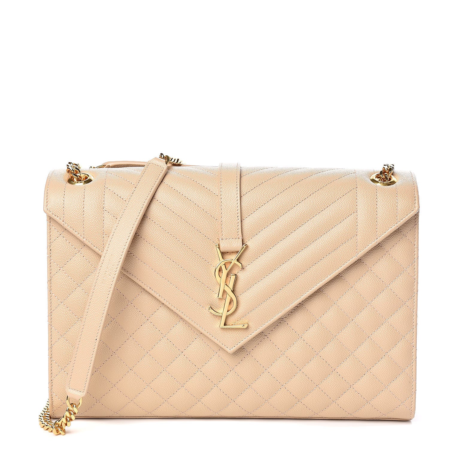 Saint Laurent Grain De Poudre Mixed Matelasse Large Triquilt Monogram Satchel Nude Powder 1 of 10