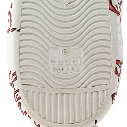 Gucci Calfskin GucciGhost Print Mens Ace Sneakers 7.5 White Hibiscus Red 8 of 9