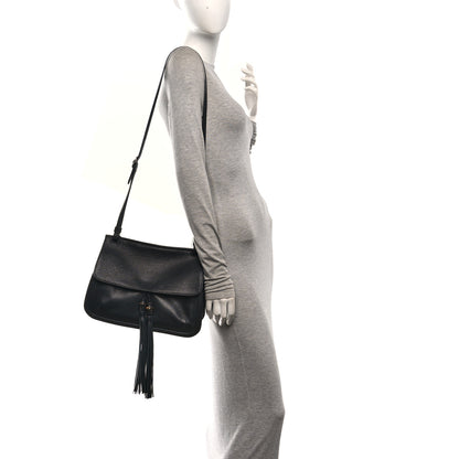 Gucci Pebbled Calfskin Medium Bamboo Daily Flap Shoulder Bag Black 2 of 12