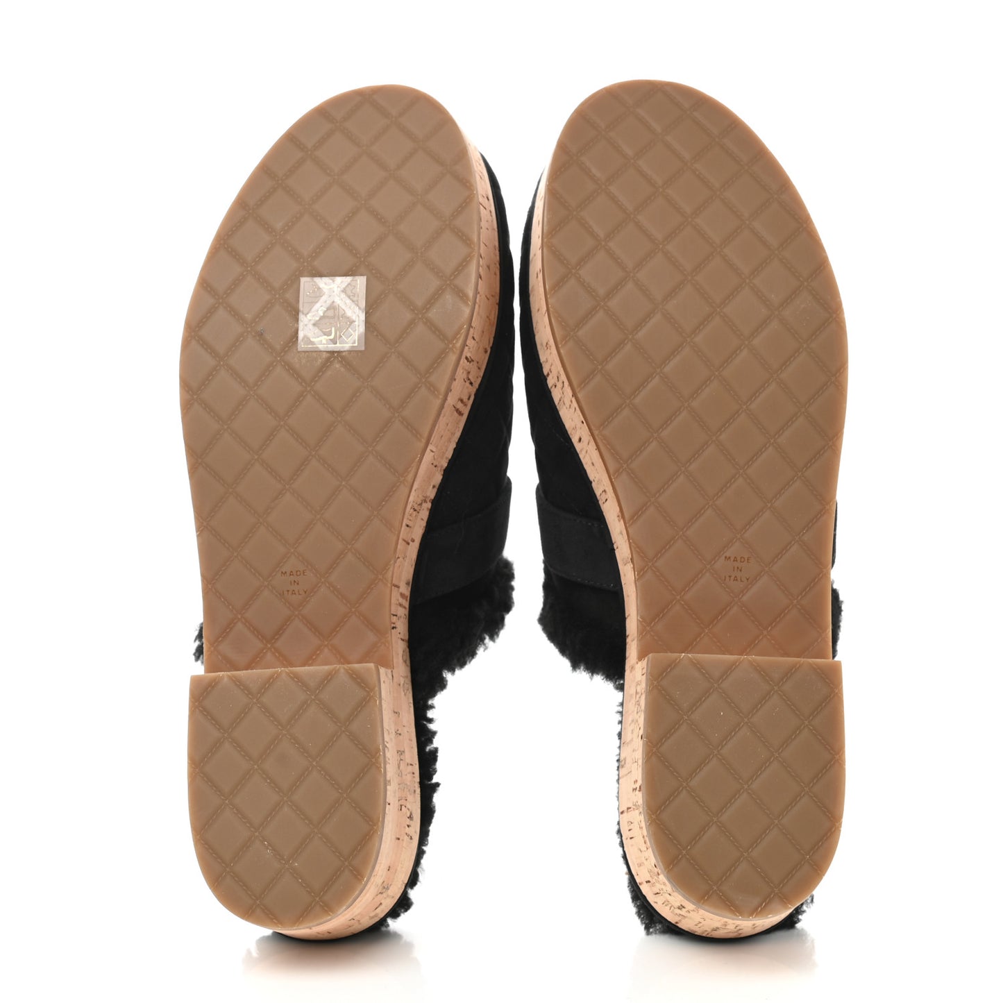 Suede Calfskin Shearling Turn Lock Clogs 39 Black
