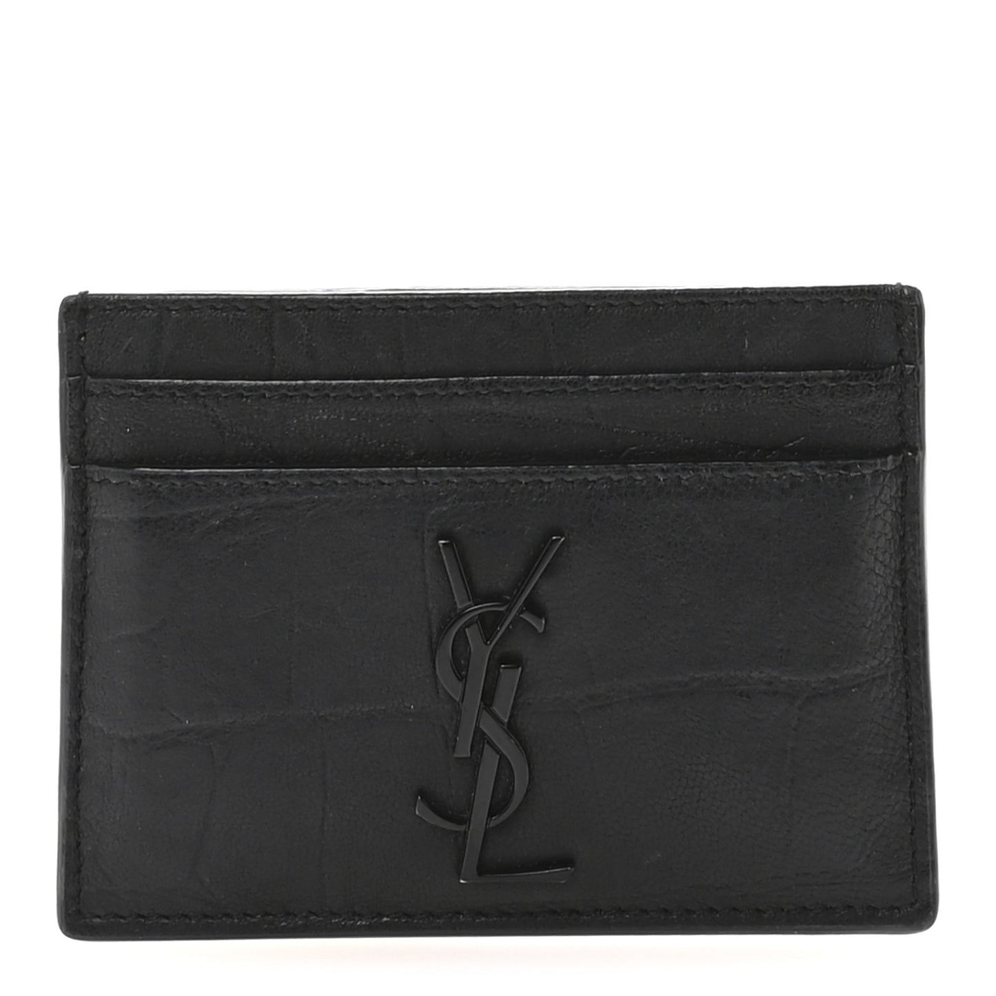 Calfskin Crocodile Embossed Monogram Credit Card Case Black
